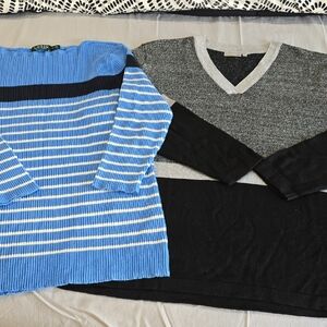 Blue and Black Striped Women's Sweater Set.